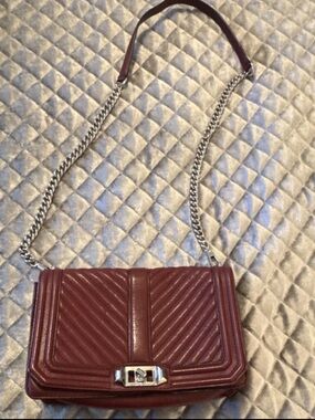 Rebecca Minkoff Quilted Crossbody Bag in Burgundy with Silver Chain